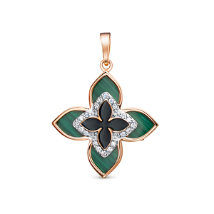 Золотая подвеска с малахитом, фианитами и фианитами