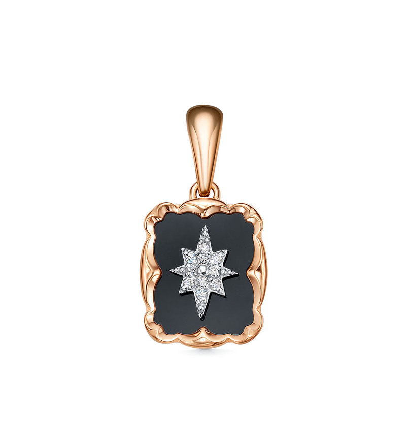 Золотая подвеска с ониксом, фианитами и фианитами