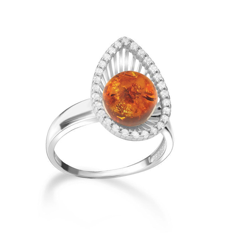 Серебряное кольцо с янтарью