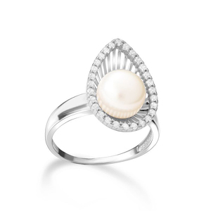 Серебряное кольцо с фианитами, шпинелями и жемчугом