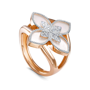 Золотое кольцо с перламутром и фианитами