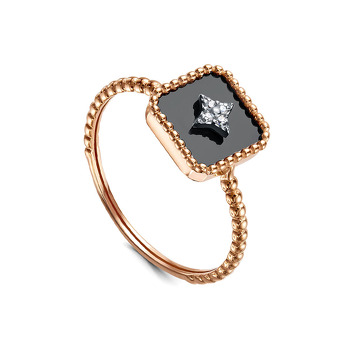 Золотое кольцо с ониксом, фианитами и фианитами