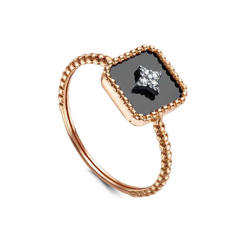 Золотое кольцо с ониксом, фианитами и фианитами