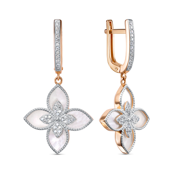 Золотые серьги с перламутром и фианитами