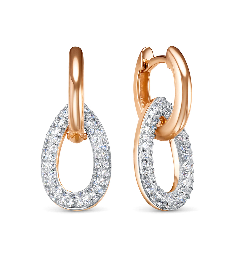 Золотые серьги с фианитами и фианитами