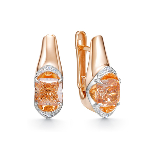 Золотые серьги с бриллианитом и фианитами