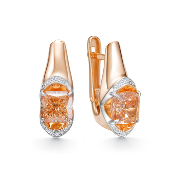 Золотые серьги с бриллианитом и фианитами