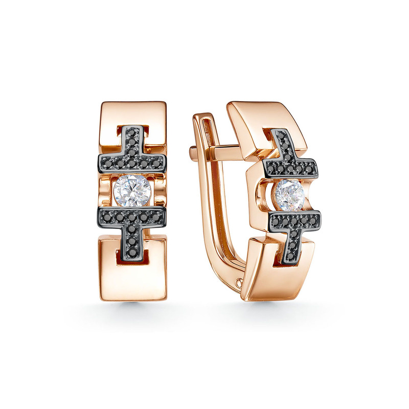 Золотые серьги с фианитом и фианитами