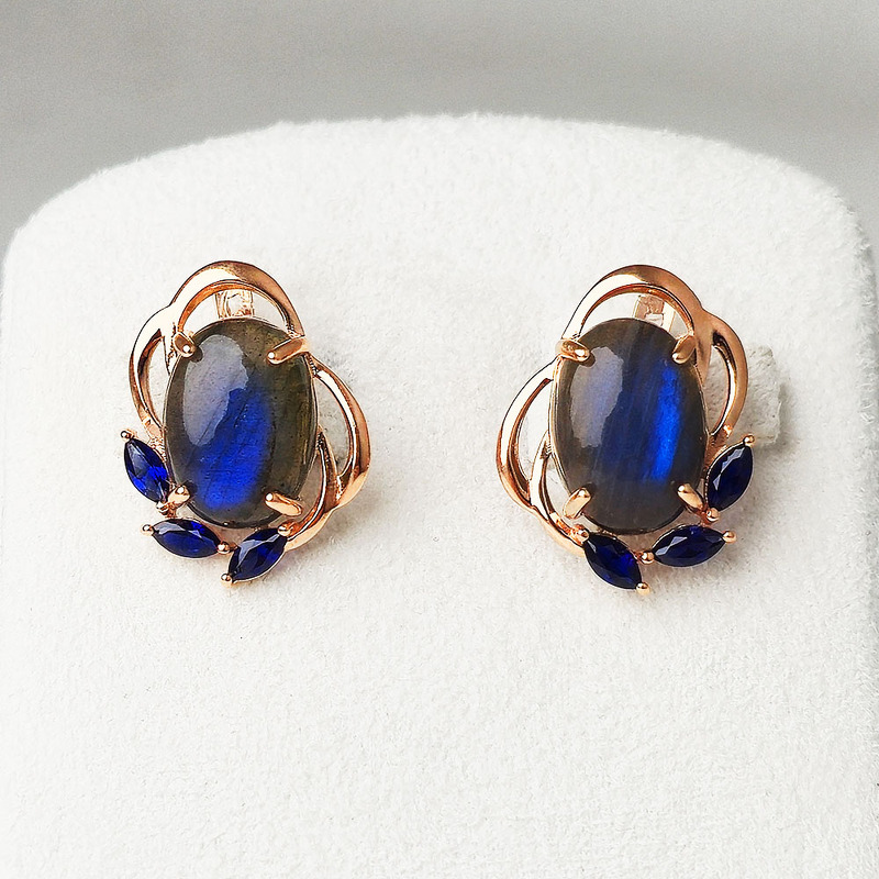Серебряные серьги с сапфирами и лабрадоритами