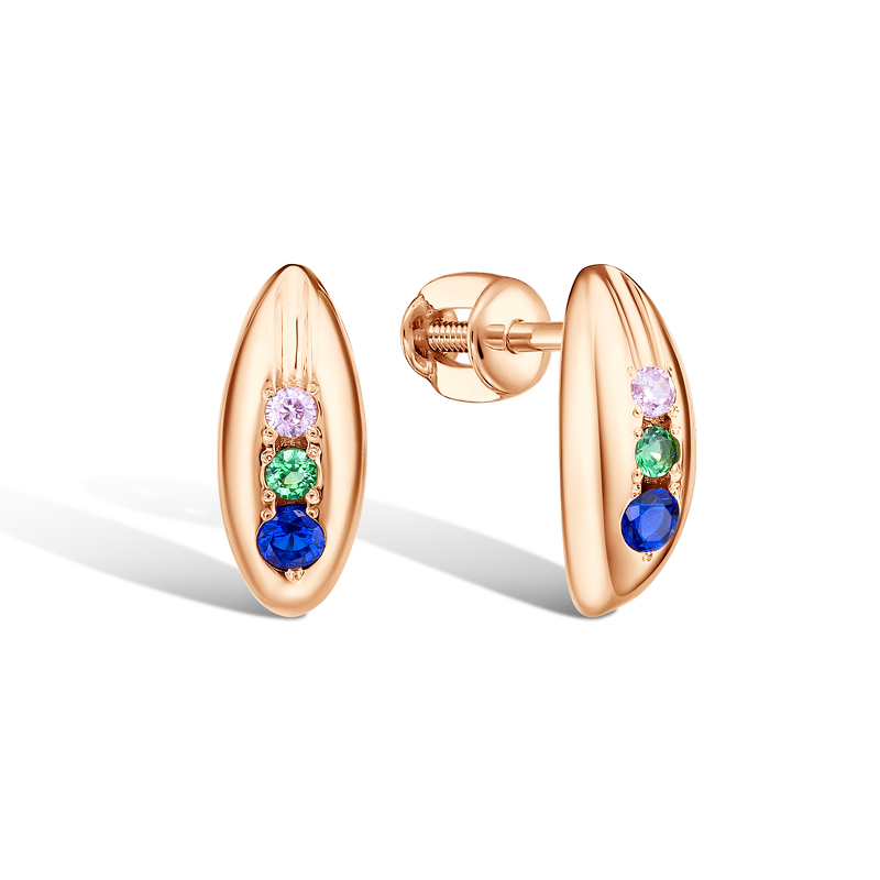 Золотые серьги-пусеты с фианитом