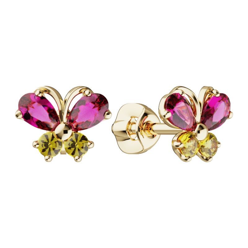 Золотые серьги-пусеты с фианитами