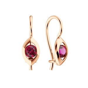 Золотые серьги с фианитом и рубином