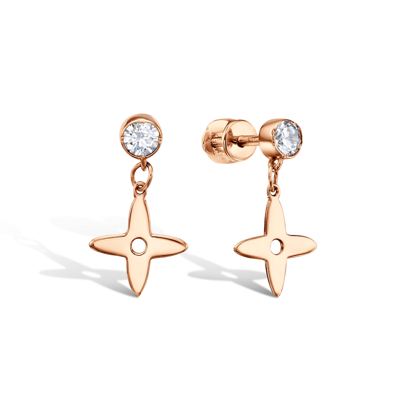 Золотые серьги-пусеты с фианитом