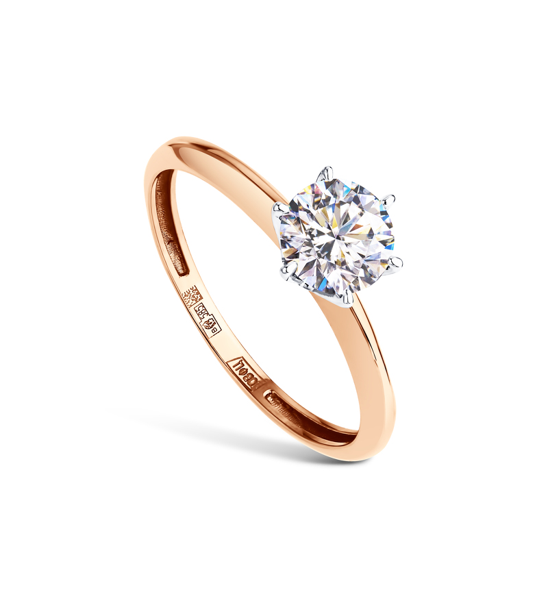 Золотое кольцо с фианитом и фианитом