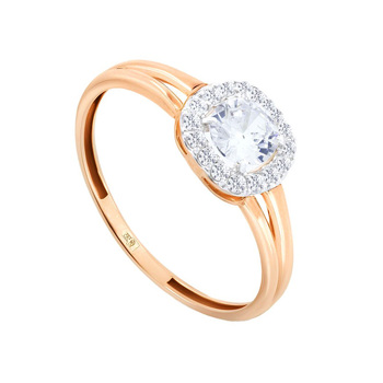 Золотое кольцо с фианитом и фианитами