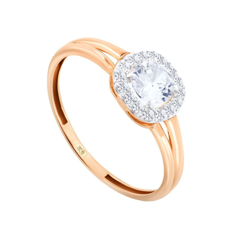 Золотое кольцо с фианитом и фианитами