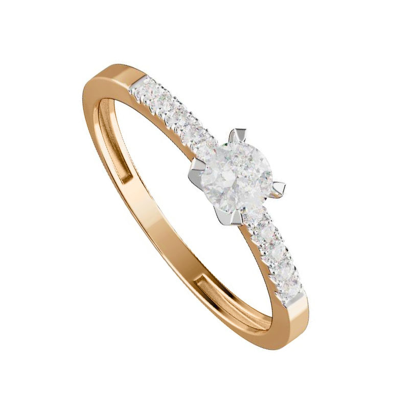 Золотое кольцо с фианитами и фианитами