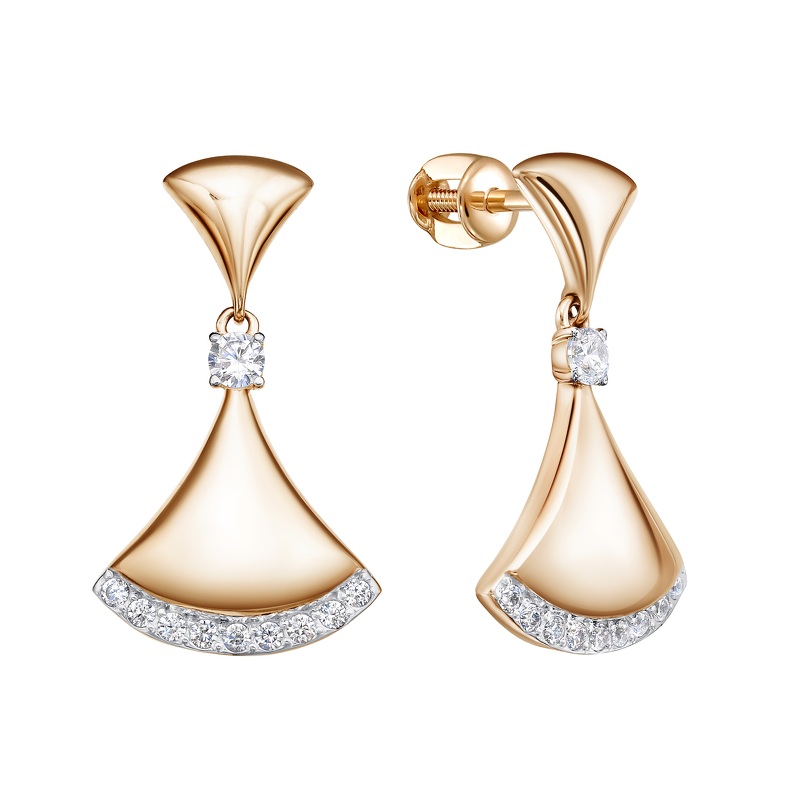 Золотые серьги-пусеты с фианитами