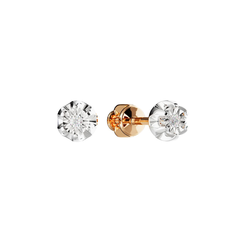 Золотые серьги-пусеты с бриллиантом