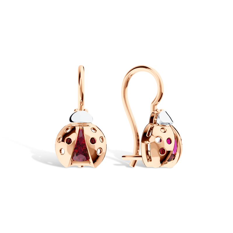Золотые серьги с фианитом и рубином