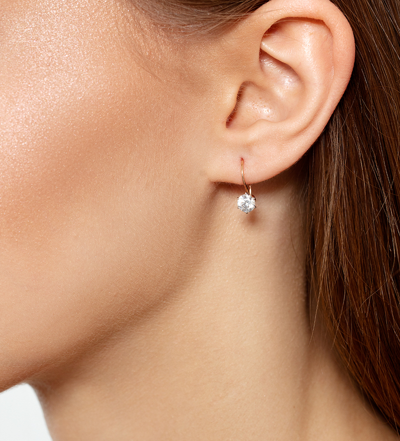 Золотые серьги с фианитом и фианитом