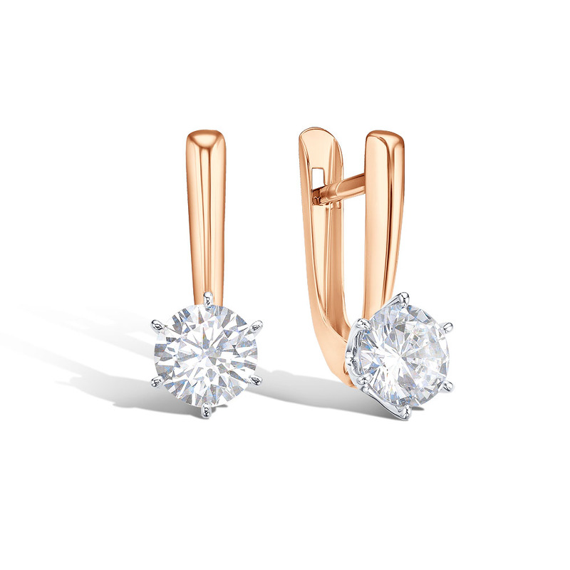 Золотые серьги с фианитом и фианитом