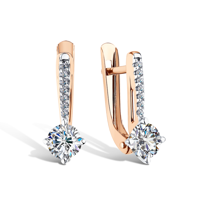 Золотые серьги с фианитами и фианитами