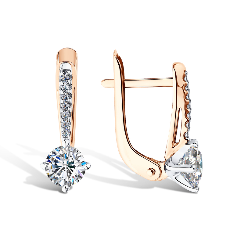 Золотые серьги с фианитами и фианитами