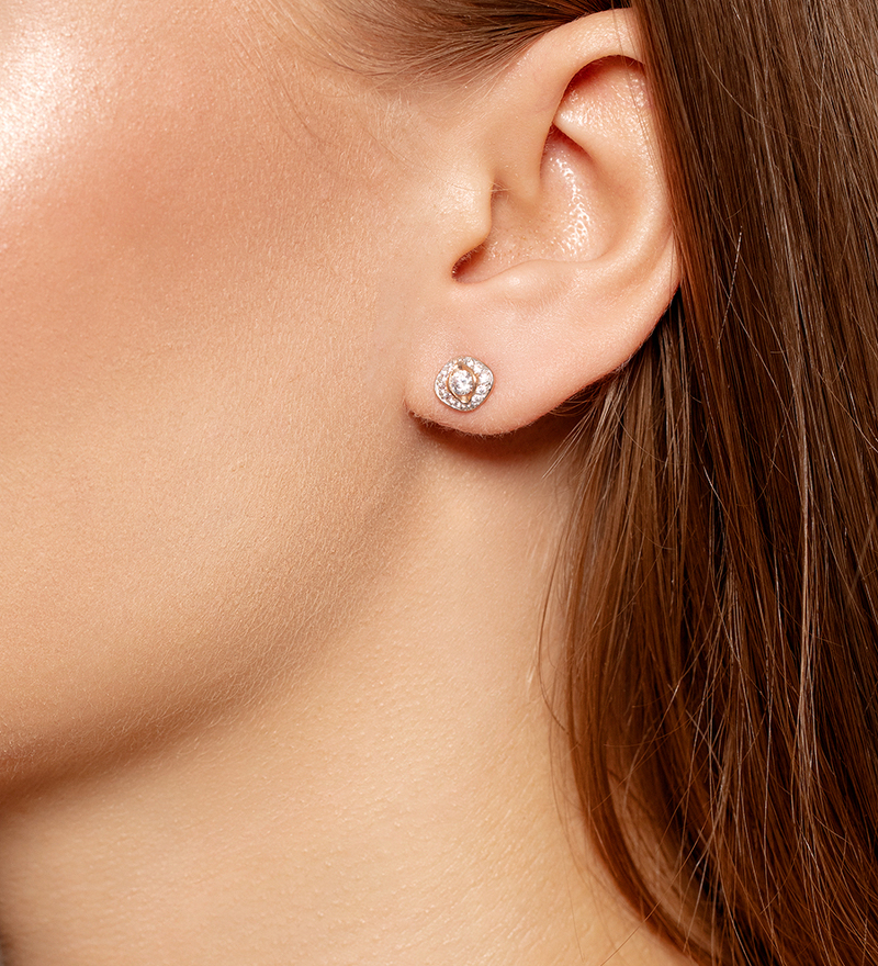 Золотые серьги-пусеты с фианитами