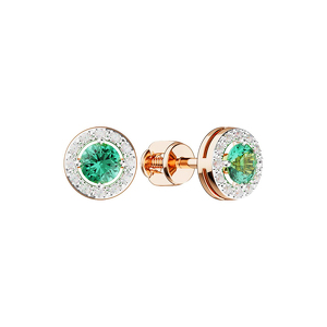 Золотые серьги-пусеты с изумрудом и бриллиантами