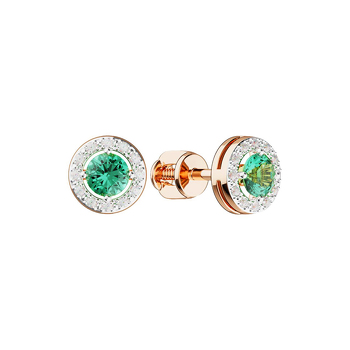 Золотые серьги-пусеты с изумрудом и бриллиантами