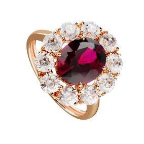 Золотое кольцо с рубином и горным хрусталем