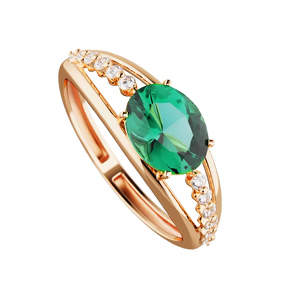 Золотое кольцо с изумрудом и фианитами