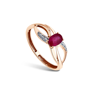 Золотое кольцо с рубином и фианитами
