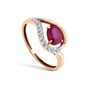 Золотое кольцо с рубином и муассанитами