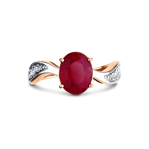 Золотое кольцо с рубином и муассанитами