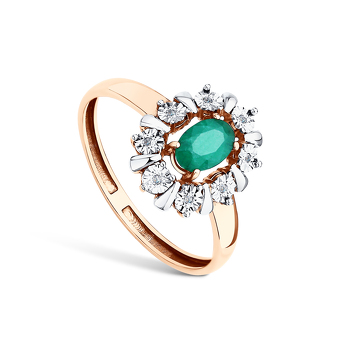 Золотое кольцо с изумрудом и бриллиантами