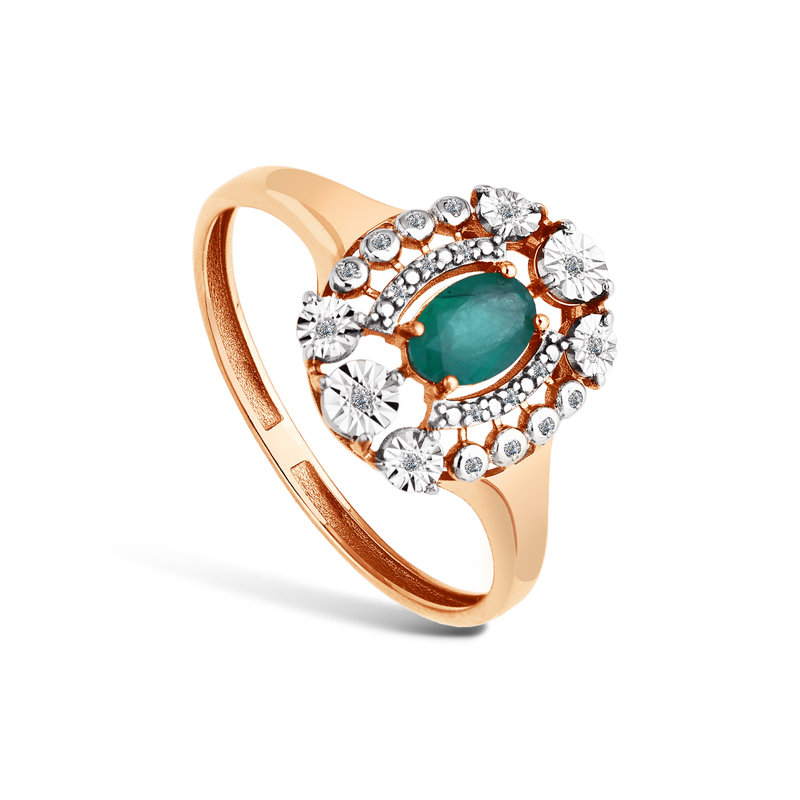 Золотое кольцо с изумрудом и бриллиантами