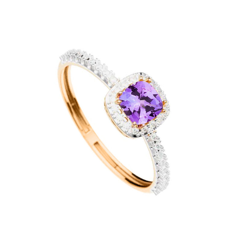 Золотое кольцо с аметистом и фианитами