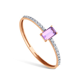 Золотое кольцо с аметистом и фианитами