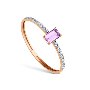 Золотое кольцо с аметистом и фианитами