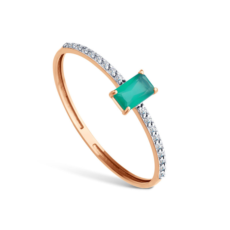 Золотое кольцо с агатом и фианитами