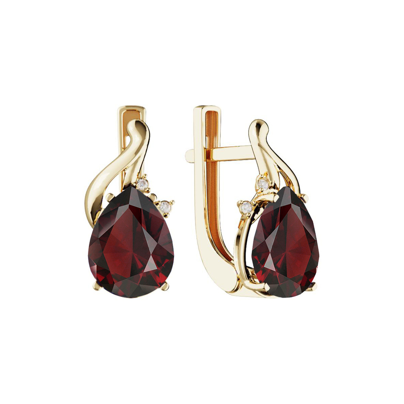 Золотые серьги с гранатом и бриллиантами