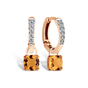 Золотые серьги-конго с цитрином и фианитами