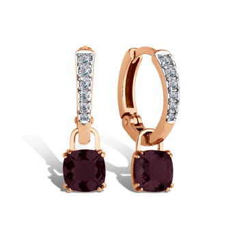 Серьги из комбинированного золота с фианитами и гранатами 20-1323