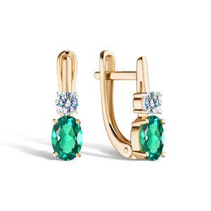 Золотые серьги с изумрудом и муассанитом