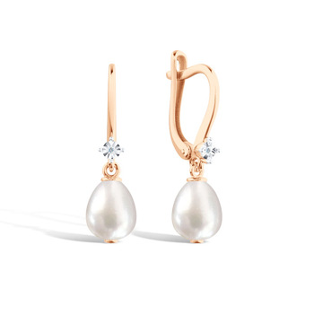 Золотые серьги с жемчугом и бриллиантом