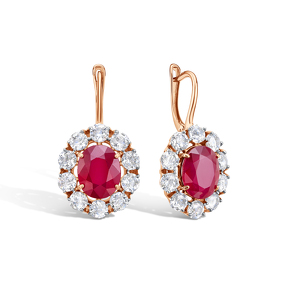 Золотые серьги с рубином и горным хрусталем