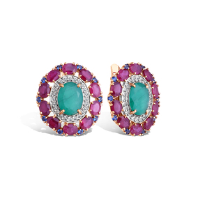 Золотые серьги с миксом камней