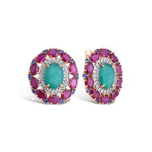 Золотые серьги с миксом камней